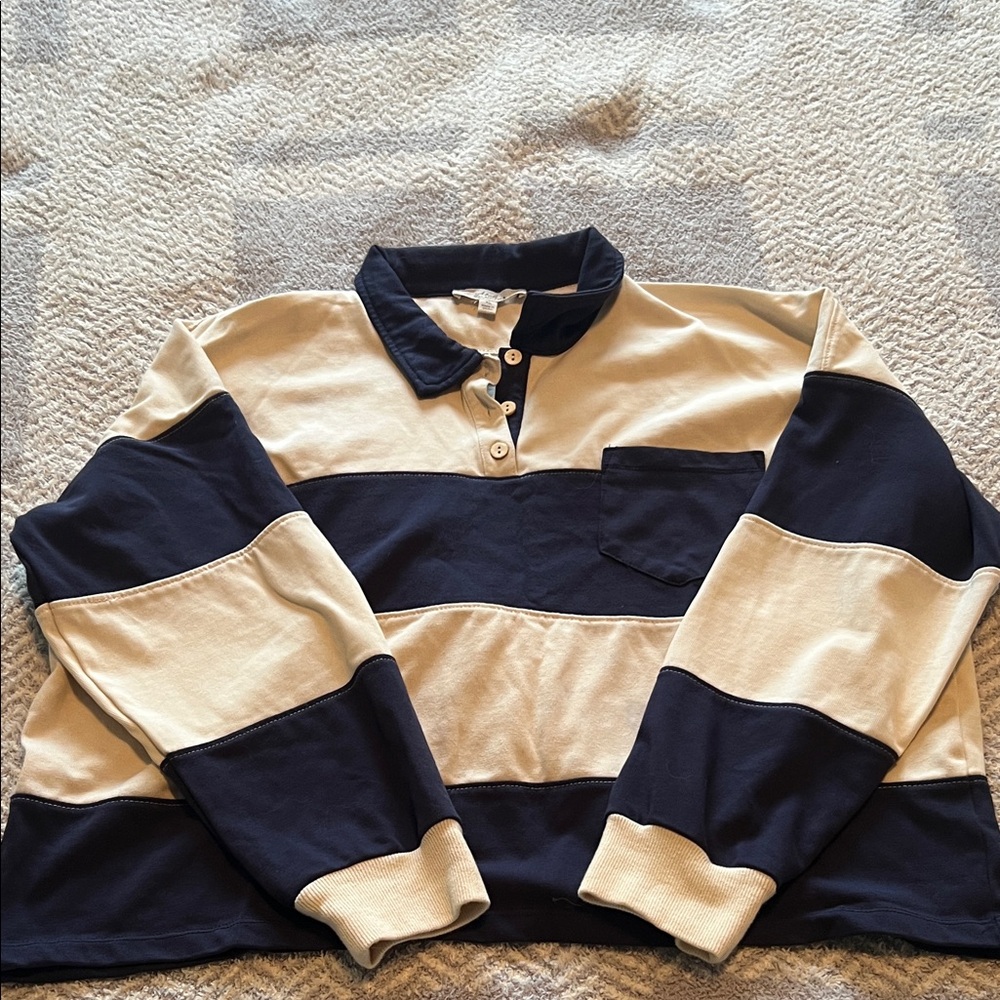Striped Navy and Cream Rugby Shirt
